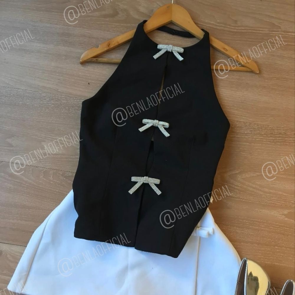 ZARA JEWEL BOW HALTER TOP